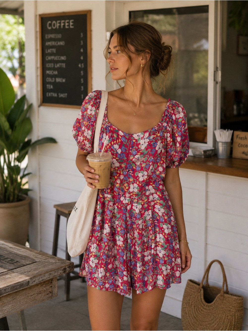 Yumi Kim Pink Floral Puff-Sleeve Romper